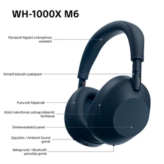 Sony WH1000XM6L.CE7 vezeték nélküli éjkék fejhallgató