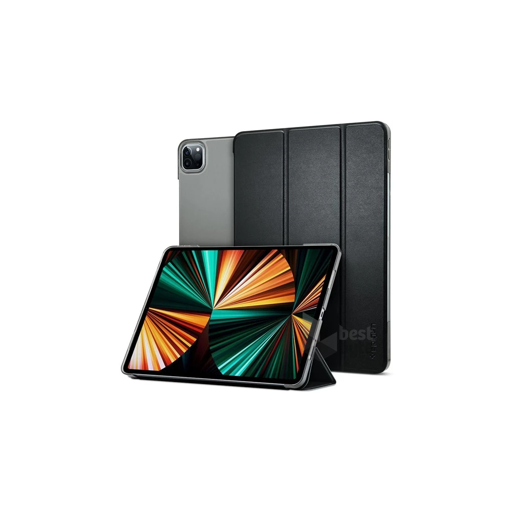 Spigen ACS02882 iPad Pro 12.9 (2022) / IPAD Pro 12.9 (2021) fekete bőr hatású oldalra nyíló tok