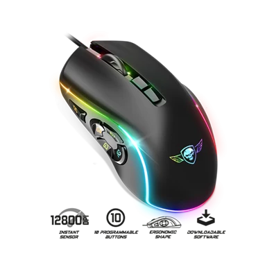 Spirit of Gamer ELITE-M30 (Optikai, 12800DPI, 10 gomb programozható, RGB, harisnyázott kábel) fekete egér