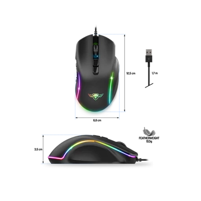 Spirit of Gamer ELITE-M30 (Optikai, 12800DPI, 10 gomb programozható, RGB, harisnyázott kábel) fekete egér