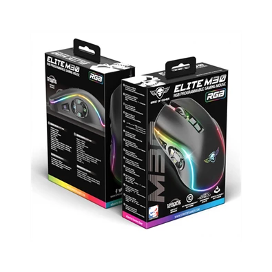 Spirit of Gamer ELITE-M30 (Optikai, 12800DPI, 10 gomb programozható, RGB, harisnyázott kábel) fekete egér