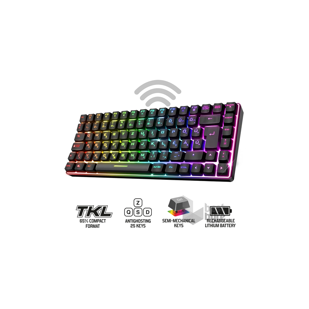 Spirit of Gamer ELITE K70 (TKL, 85 gomb,, RGB LED,USB, anti-ghost, fekete, magyar) vezeték nélküli billentyűzet