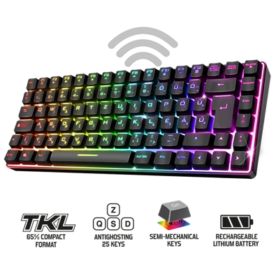Spirit of Gamer ELITE K70 (TKL, 85 gomb,, RGB LED,USB, anti-ghost, fekete, magyar) vezeték nélküli billentyűzet