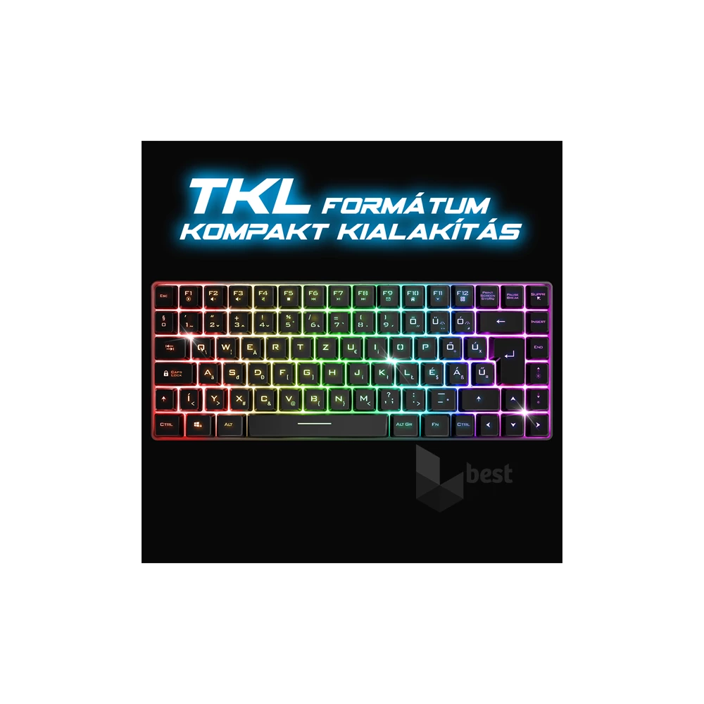 Spirit of Gamer ELITE K70 (TKL, 85 gomb,, RGB LED,USB, anti-ghost, fekete, magyar) vezeték nélküli billentyűzet