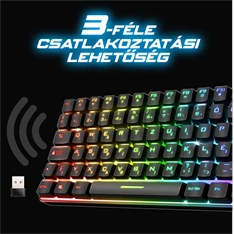 Spirit of Gamer ELITE K70 (TKL, 85 gomb,, RGB LED,USB, anti-ghost, fekete, magyar) vezeték nélküli billentyűzet
