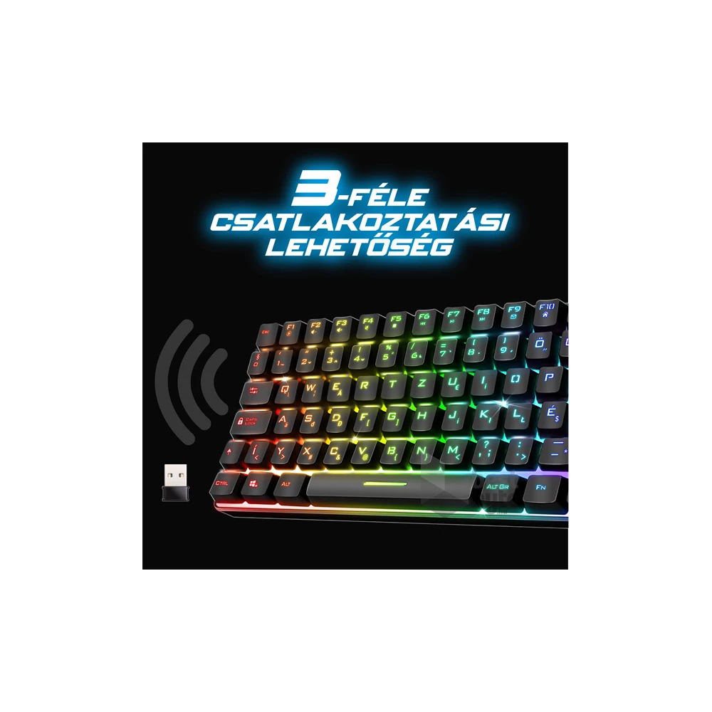Spirit of Gamer ELITE K70 (TKL, 85 gomb,, RGB LED,USB, anti-ghost, fekete, magyar) vezeték nélküli billentyűzet