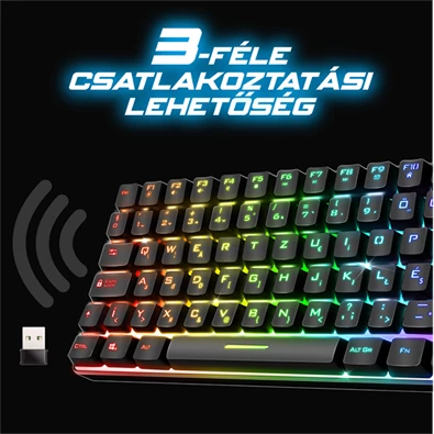Spirit of Gamer ELITE K70 (TKL, 85 gomb,, RGB LED,USB, anti-ghost, fekete, magyar) vezeték nélküli billentyűzet