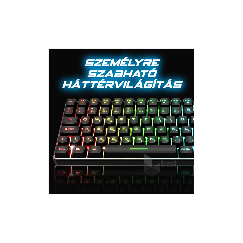Spirit of Gamer ELITE K70 (TKL, 85 gomb,, RGB LED,USB, anti-ghost, fekete, magyar) vezeték nélküli billentyűzet