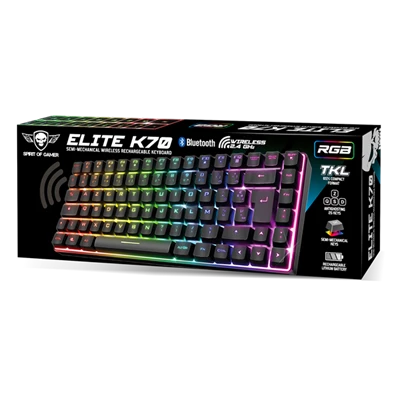 Spirit of Gamer ELITE K70 (TKL, 85 gomb,, RGB LED,USB, anti-ghost, fekete, magyar) vezeték nélküli billentyűzet