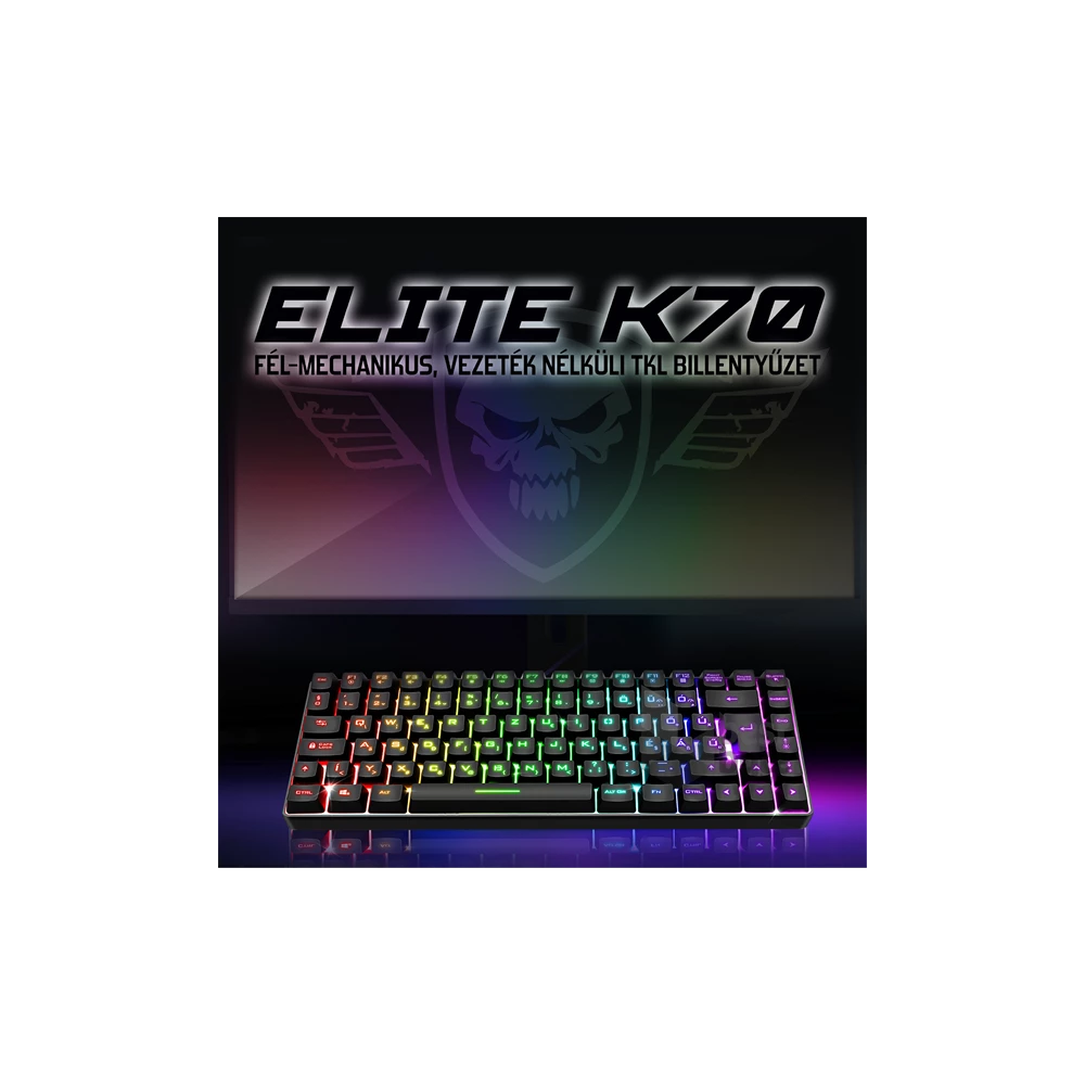 Spirit of Gamer ELITE K70 (TKL, 85 gomb,, RGB LED,USB, anti-ghost, fekete, magyar) vezeték nélküli billentyűzet