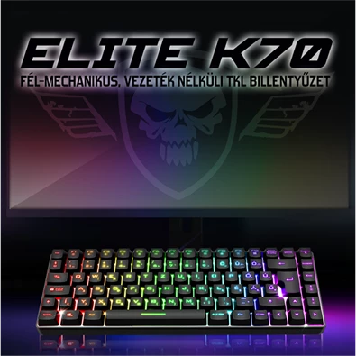 Spirit of Gamer ELITE K70 (TKL, 85 gomb,, RGB LED,USB, anti-ghost, fekete, magyar) vezeték nélküli billentyűzet