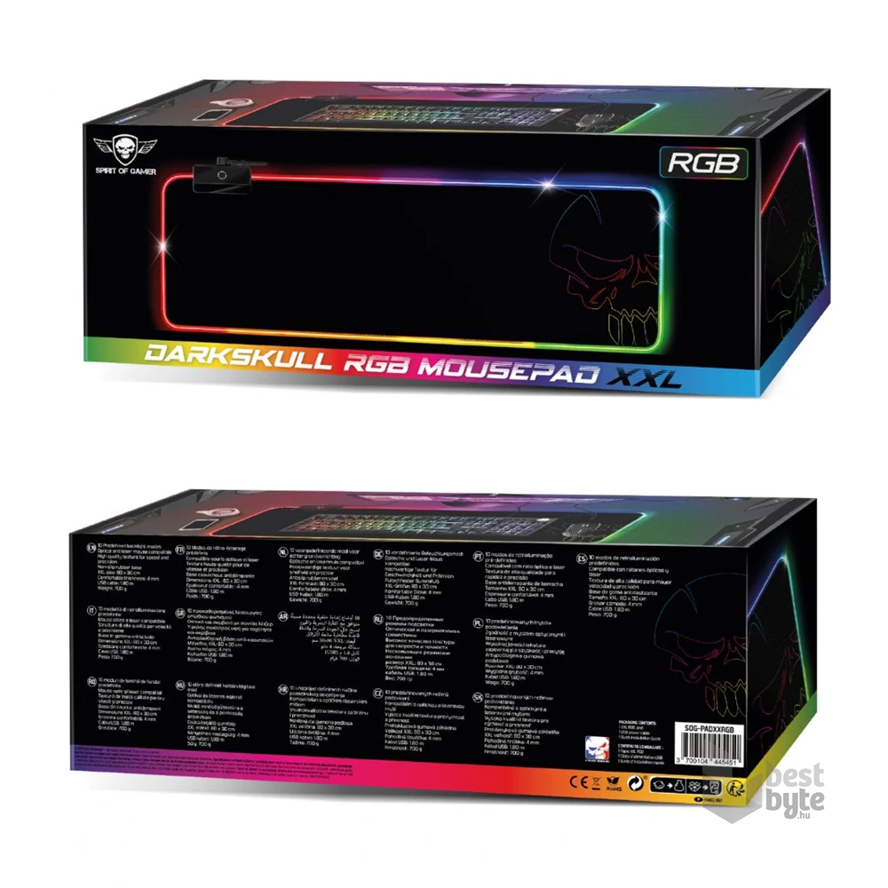 Spirit of Gamer Large fekete RGB LED világító gamer egérpad
