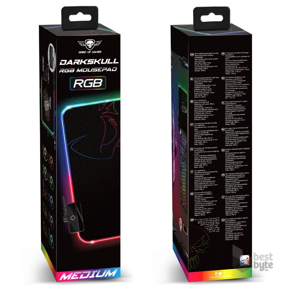 Spirit of Gamer Medium fekete RGB LED világító gamer egérpad