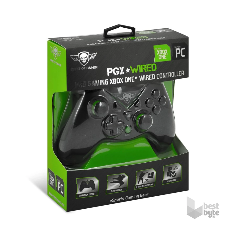 Spirit of Gamer SOG-WXB1 PGX WIRED fekete-zöld Xbox One/PC/Xbox Series vezetékes fekete kontroller
