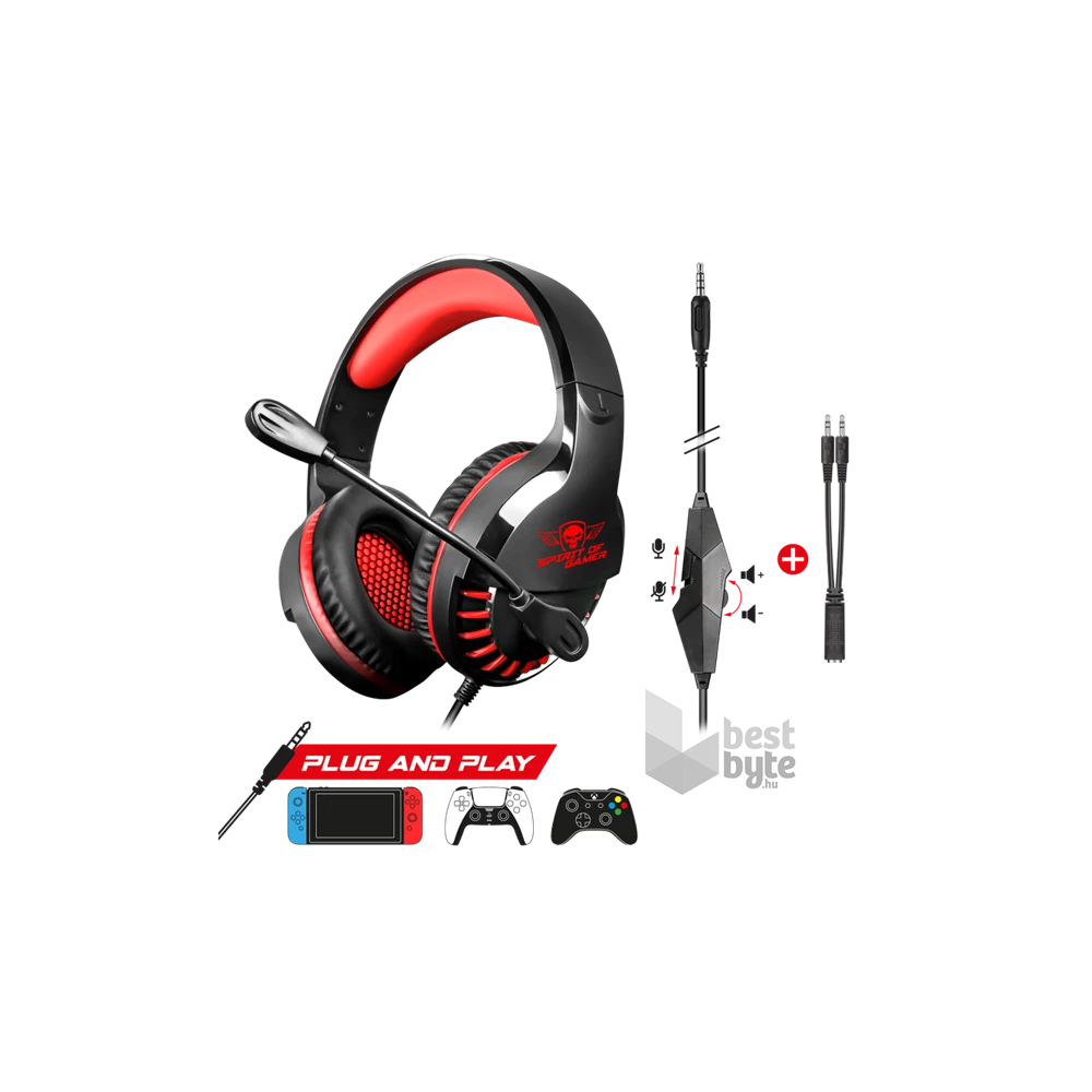 Spirit of Gamer PRO-H3 Red MultiPlatform piros-fekete gamer headset