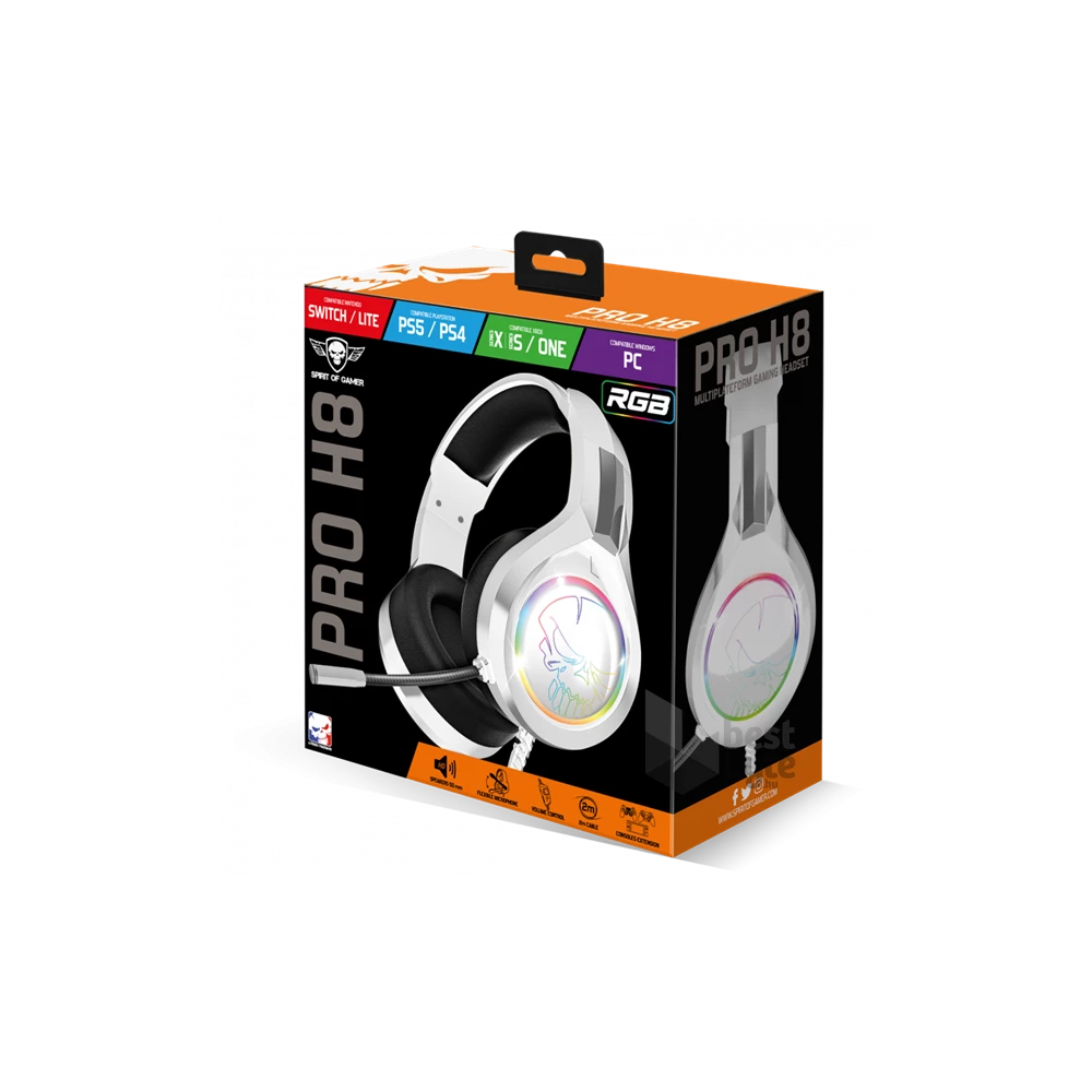 Spirit of Gamer PRO-H8 RGB fehér vezetékes gamer headset