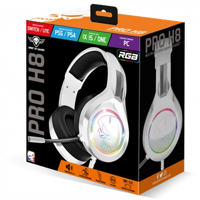 Spirit of Gamer PRO-H8 RGB fehér vezetékes gamer headset