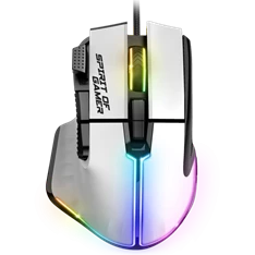 Spirit of Gamer PRO-M5 Arctic (Optikai, 12800DPI, 1000Hz, 8 gomb, harisnyázott kábel) fehér egér