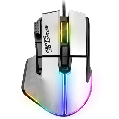 Spirit of Gamer PRO-M5 Arctic (Optikai, 12800DPI, 1000Hz, 8 gomb, harisnyázott kábel) fehér egér