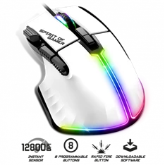 Spirit of Gamer PRO-M5 Arctic (Optikai, 12800DPI, 1000Hz, 8 gomb, harisnyázott kábel) fehér egér