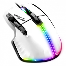 Spirit of Gamer PRO-M5 Arctic (Optikai, 12800DPI, 1000Hz, 8 gomb, harisnyázott kábel) fehér egér