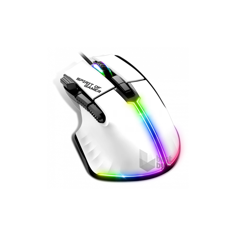 Spirit of Gamer PRO-M5 Arctic (Optikai, 12800DPI, 1000Hz, 8 gomb, harisnyázott kábel) fehér egér