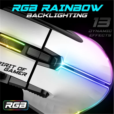 Spirit of Gamer PRO-M5 Arctic (Optikai, 12800DPI, 1000Hz, 8 gomb, harisnyázott kábel) fehér egér