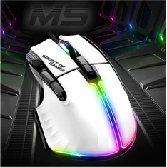 Spirit of Gamer PRO-M5 Arctic (Optikai, 12800DPI, 1000Hz, 8 gomb, harisnyázott kábel) fehér egér