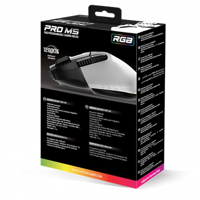 Spirit of Gamer PRO-M5 Arctic (Optikai, 12800DPI, 1000Hz, 8 gomb, harisnyázott kábel) fehér egér