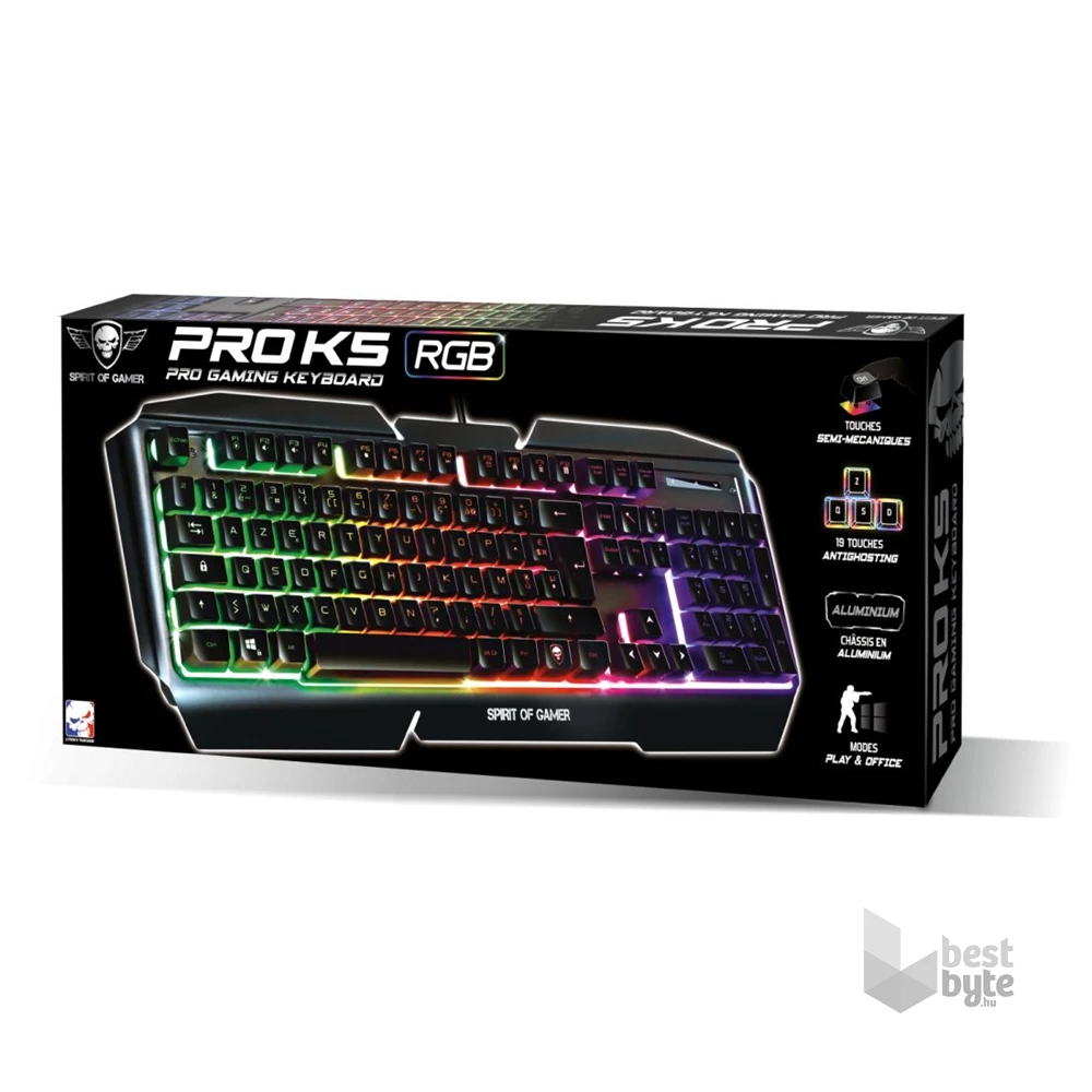 Spirit of Gamer PRO-K5 HUN fekete RGB USB gamer billentyűzet