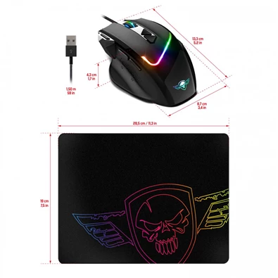 Spirit of Gamer PRO-M3 RGB 7200DPI fekete gamer egér + egérpad
