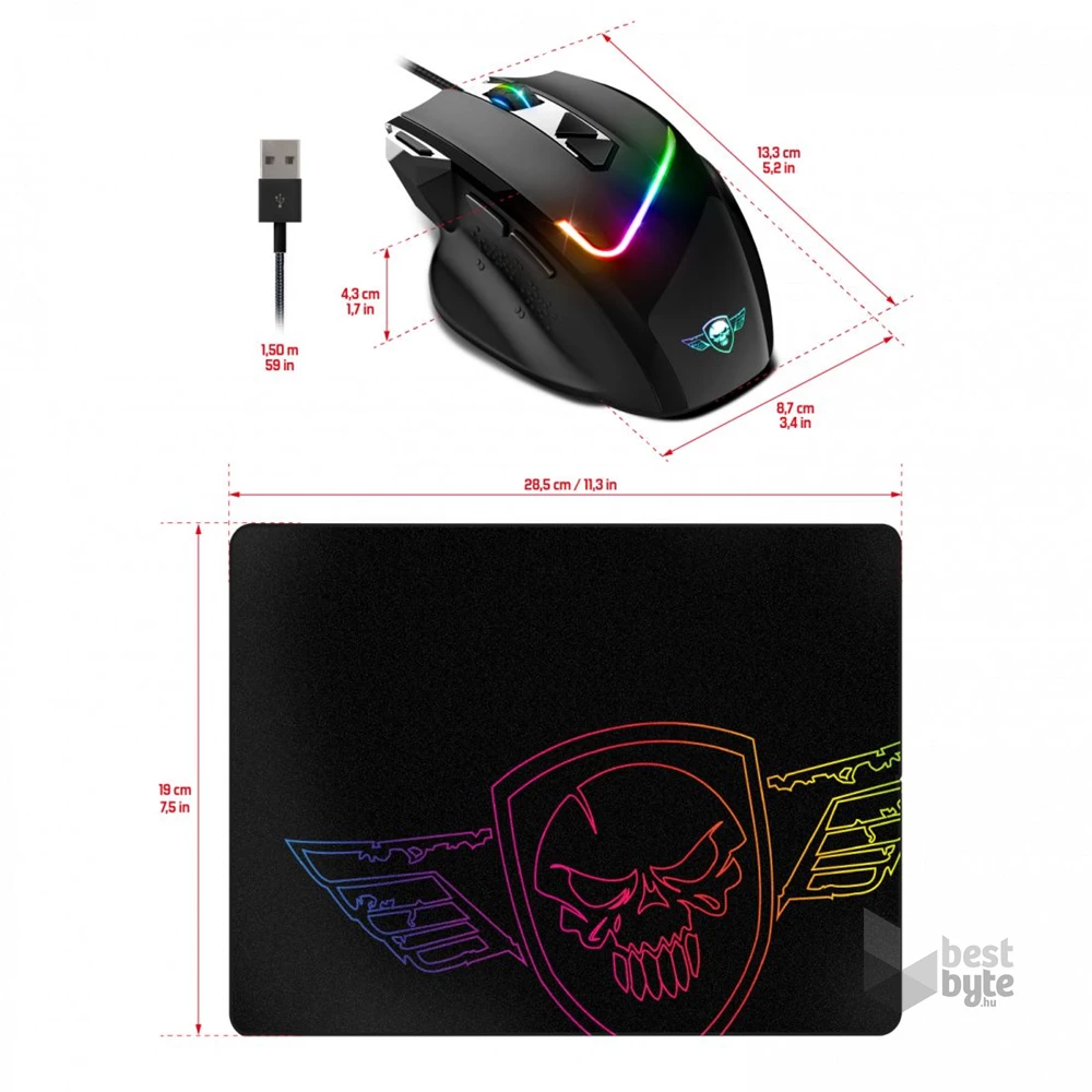 Spirit of Gamer PRO-M3 RGB 7200DPI fekete gamer egér + egérpad