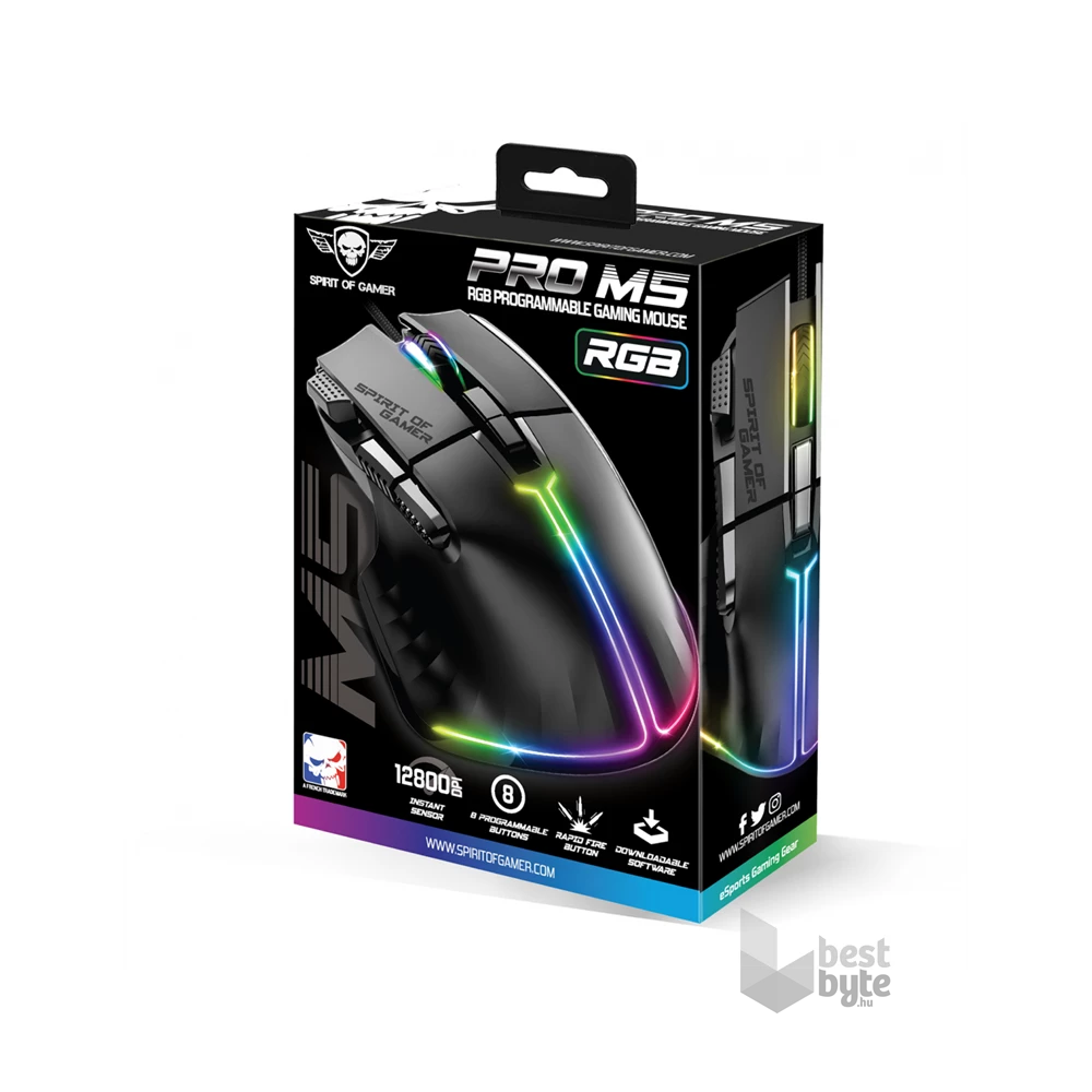 Spirit of Gamer PRO-M5 RGB fekete vezetékes gamer egér