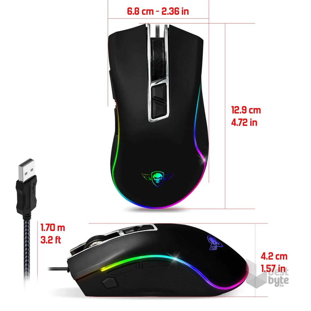 Spirit of Gamer PRO-M6 RGB 4800DPI fekete gamer egér