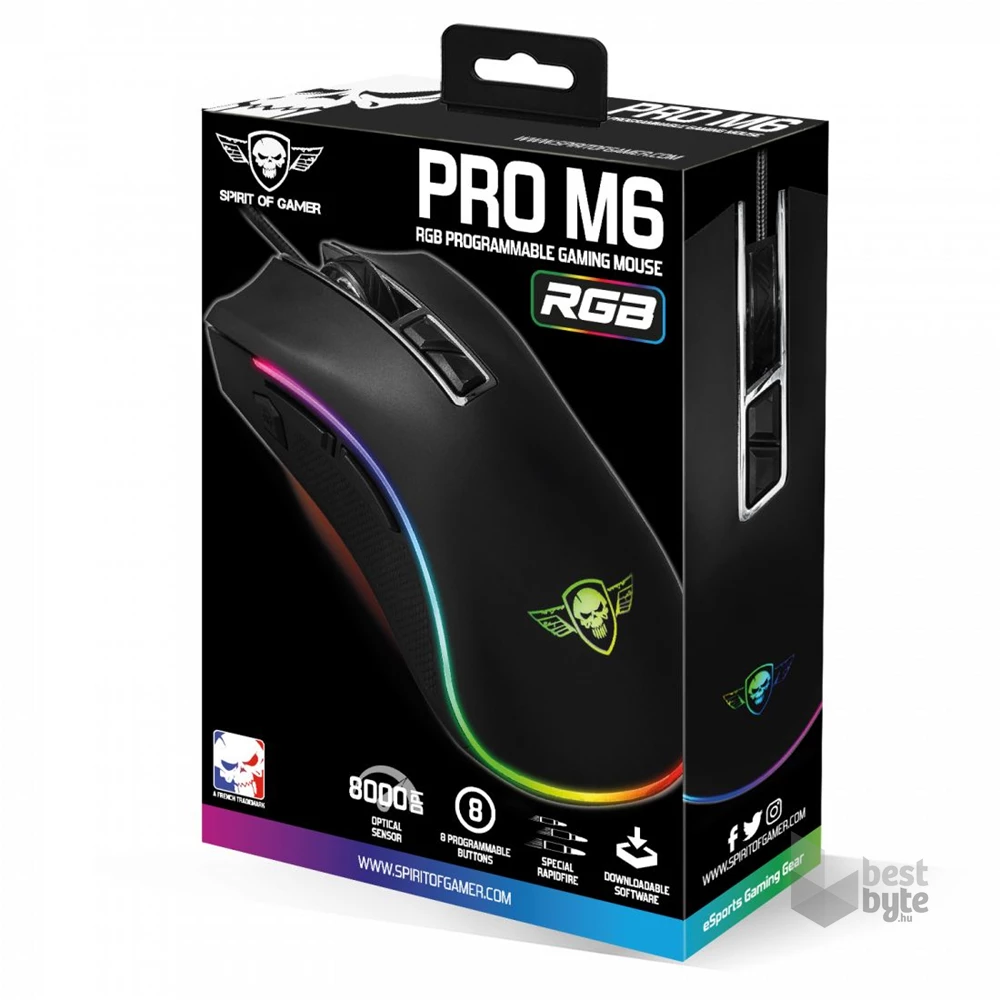 Spirit of Gamer PRO-M6 RGB 4800DPI fekete gamer egér