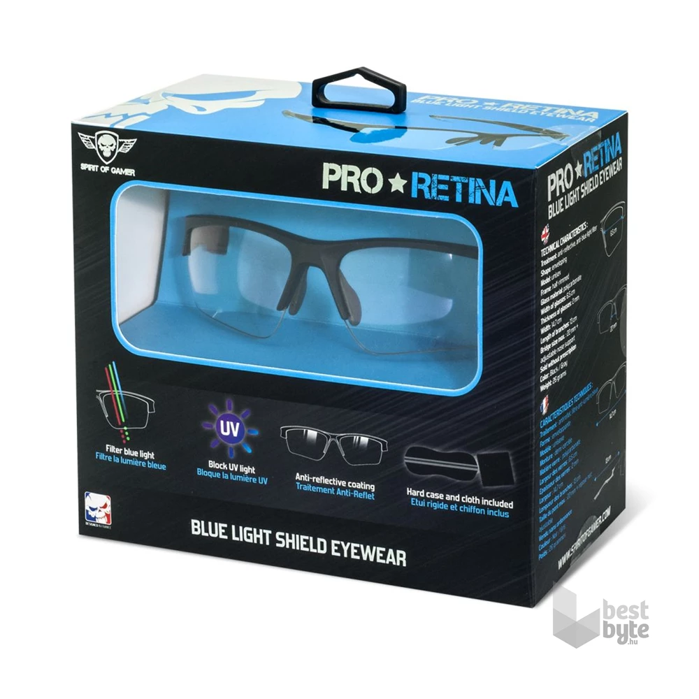 Spirit of Gamer Retina Pro fekete kékfény/UV szűrő szemüveg