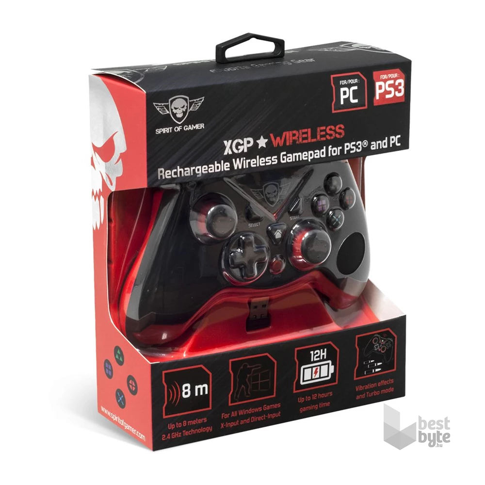 Spirit of Gamer SOG-RFXGP XGP PS3/PC vezeték nélküli fekete-piros kontroller