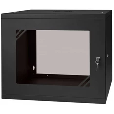 Stalflex RC19-9U-450GB 19" 9U 450 mm mély lapraszerelt fekete üveg ajtós fali rack szekrény
