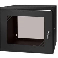 Stalflex RC19-9U-450GB 19" 9U 450 mm mély lapraszerelt fekete üveg ajtós fali rack szekrény