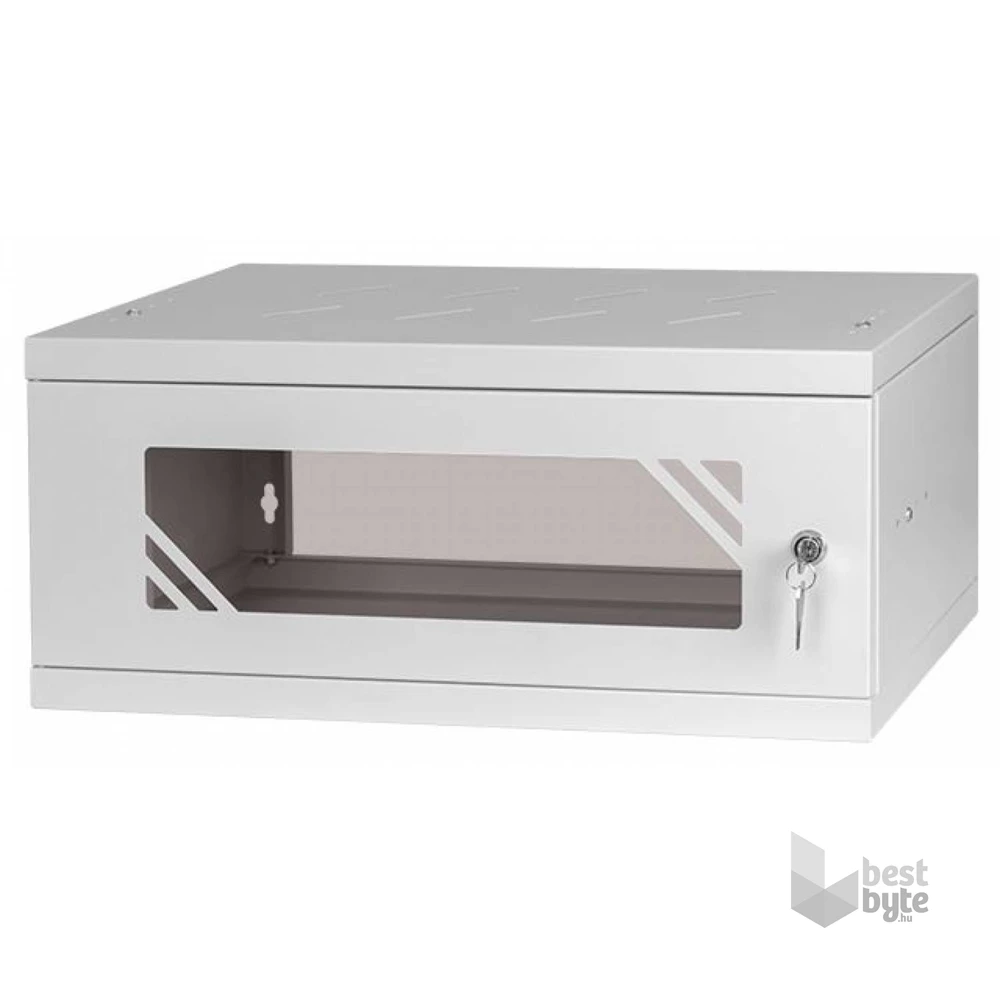Stalflex RC19-4U-350GG 19" 4U 350 mm mély lapraszerelt szürke üveg ajtós fali rack szekrény (Használt - A)