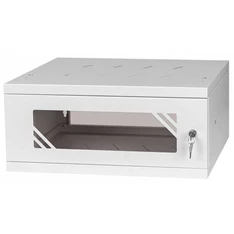 Stalflex RC19-4U-350GG 19" 4U 350 mm mély lapraszerelt szürke üveg ajtós fali rack szekrény (Használt - A)