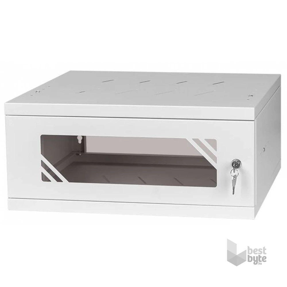 Stalflex RC19-4U-350GG 19" 4U 350 mm mély lapraszerelt szürke üveg ajtós fali rack szekrény (Használt - A)