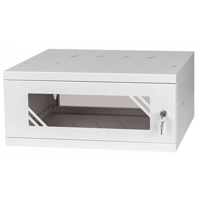 Stalflex RC19-4U-350GG 19" 4U 350 mm mély lapraszerelt szürke üveg ajtós fali rack szekrény (Használt - A)