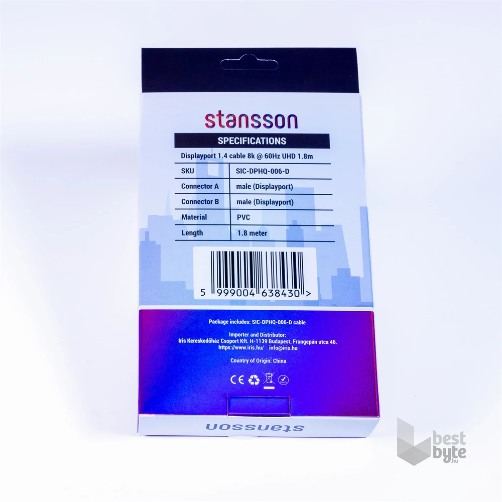 Stansson 1,8m Displayport v1.4 kábel