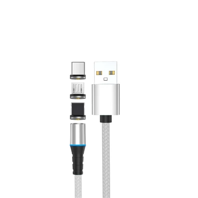 Stansson 1m 3in1 mágneses fejű microUSB/Type-C/Lightning fonott kábel