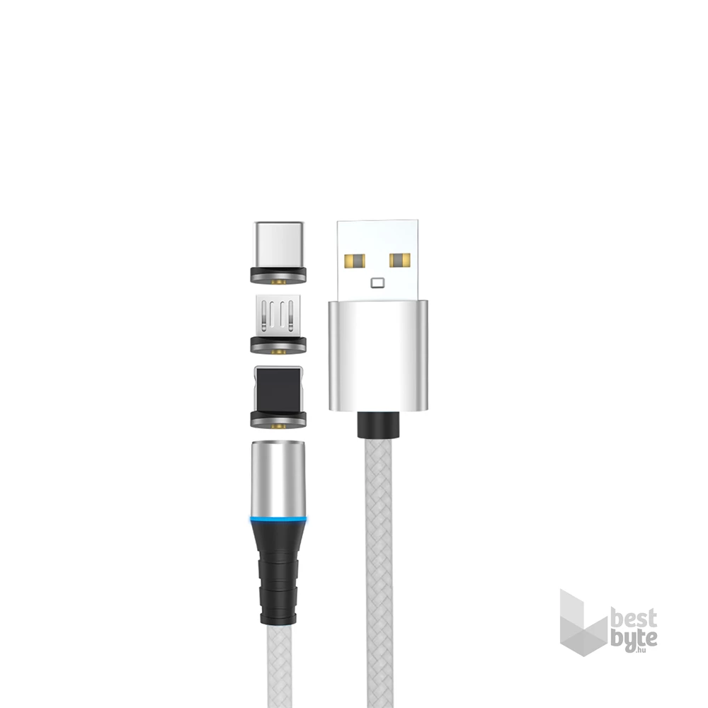 Stansson 1m 3in1 mágneses fejű microUSB/Type-C/Lightning fonott kábel