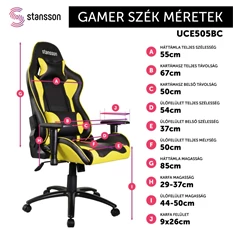 Stansson UCE505BC ergonomikus fekete/citromsárga gamer szék