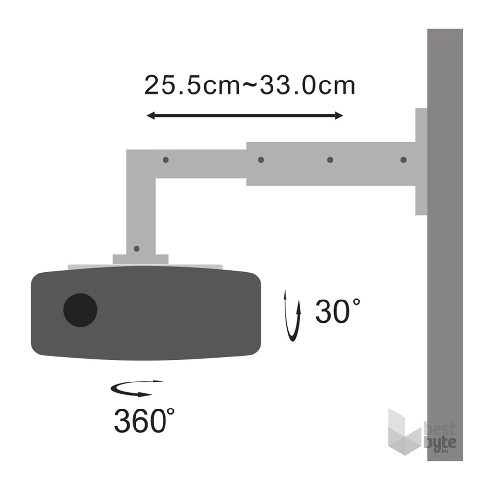 Stell SHO 1092 25 -33cm, 15°, 15kg ezüst fali kihúzható projektor tartó