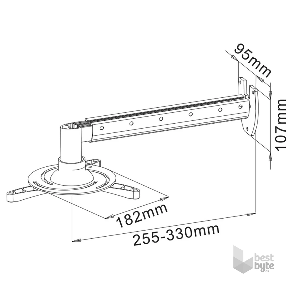 Stell SHO 1092 25 -33cm, 15°, 15kg ezüst fali kihúzható projektor tartó