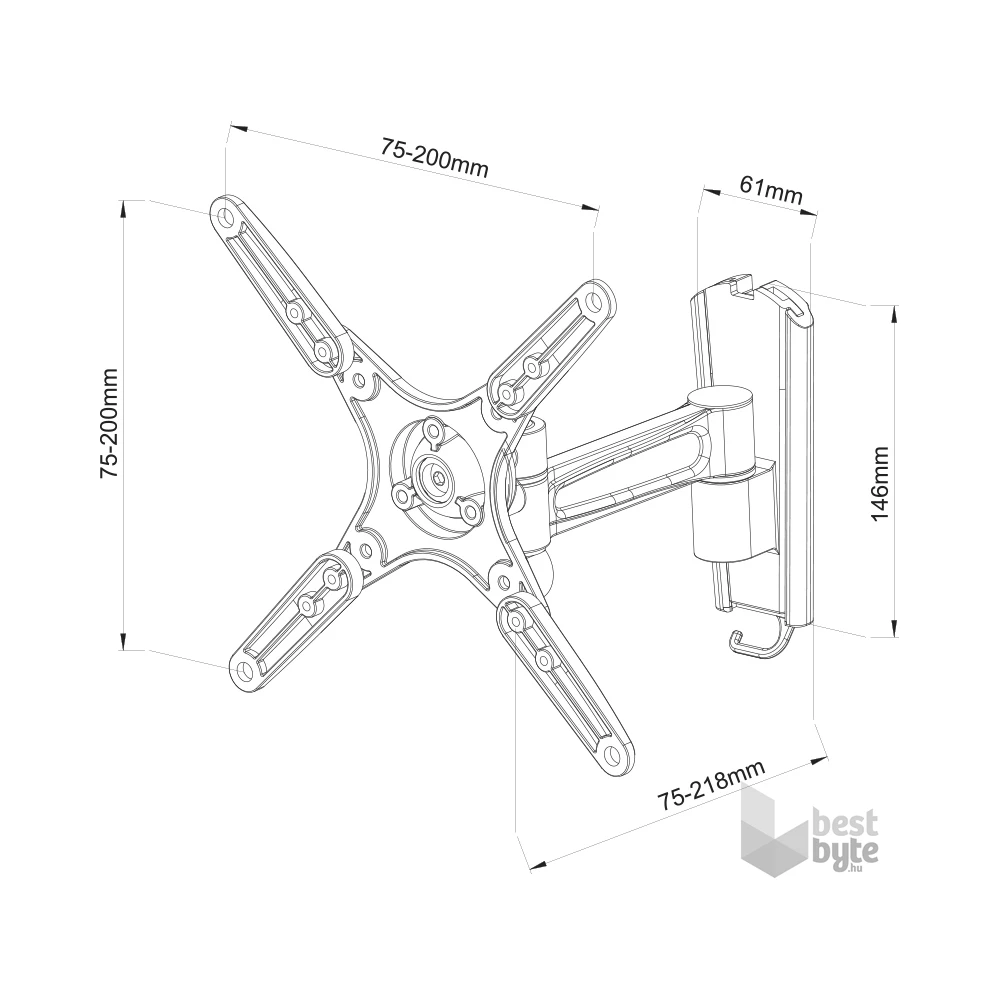 Stell SHO 1161 13"-40" VESA 200x200 kihúzható, dönthető, forgatható fali konzol